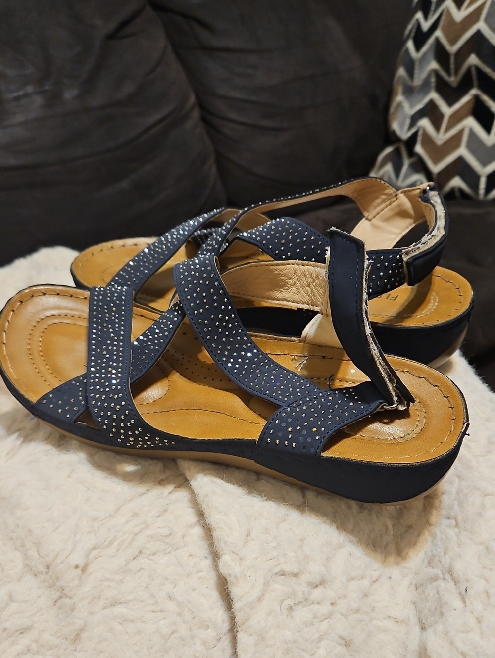 Navy Crisscross Rhinestone Women's Sandals